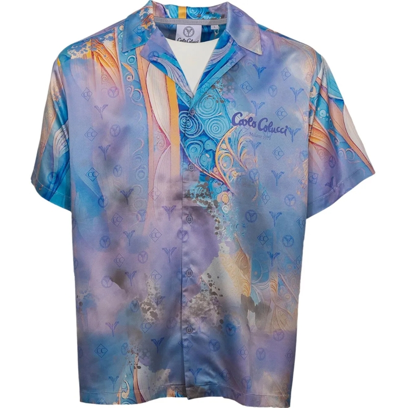 Carlo Colucci T-Shirt Oversized Kurzarmhemd mit Muster Multicolor