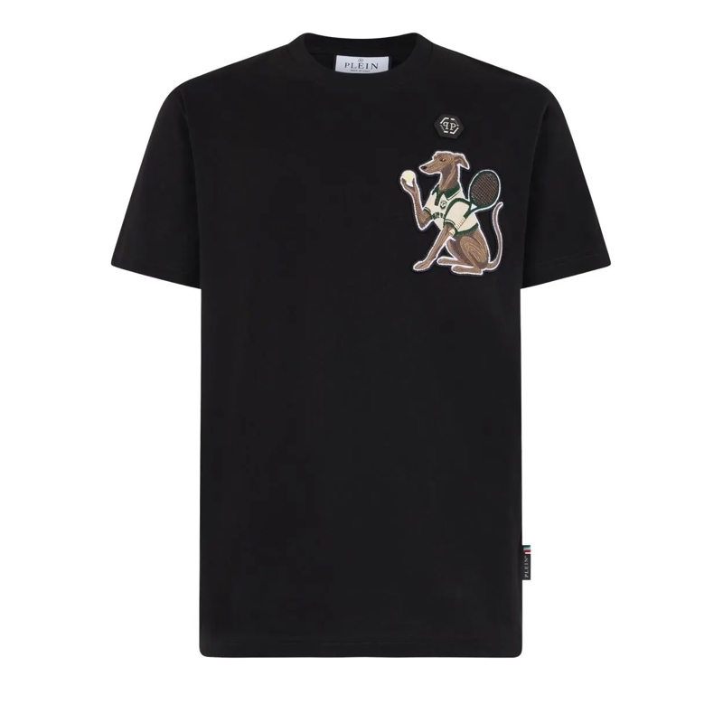 Philipp Plein T-Shirt Round Neck T-Shirt Tennis Pet Patch schwarz