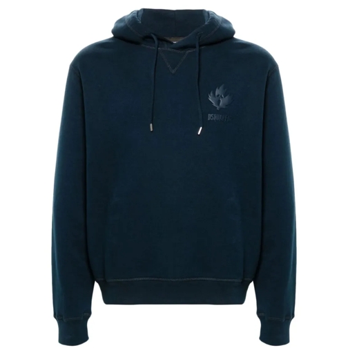 Dsquared2 Raised-Logo Cotton Hoodie Blue Huvtröja