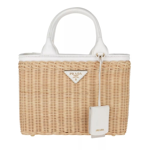 Prada Wicker and Canvas Handbag Tan White Fourre-tout