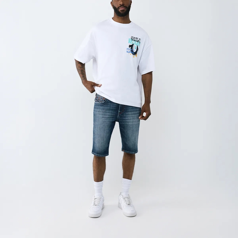 True Religion Shorts - Jeansshorts- Lässiger Schnitt- Buddha-Motiv au blau(Image 2)
