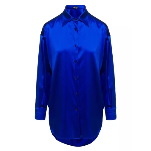 Tom Ford Blue Relaxed Shirt With Pointed Collar In Stretch  Blue 