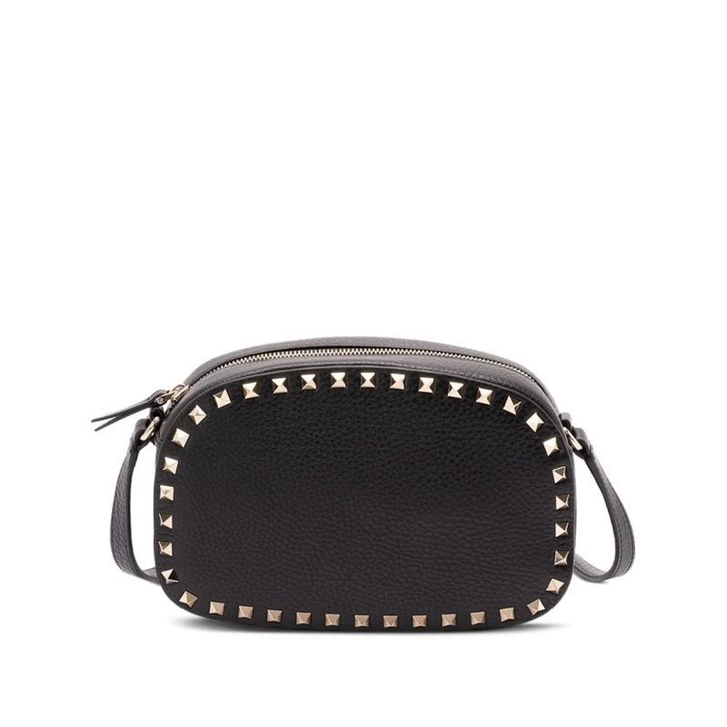 Valentino Garavani Sac à bandoulière Textured Oval Bag With Pyramid Studs Black