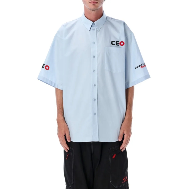Balenciaga Overhemd Ceo Uniform Logo Short Sleeve Oversized Shirt Blue