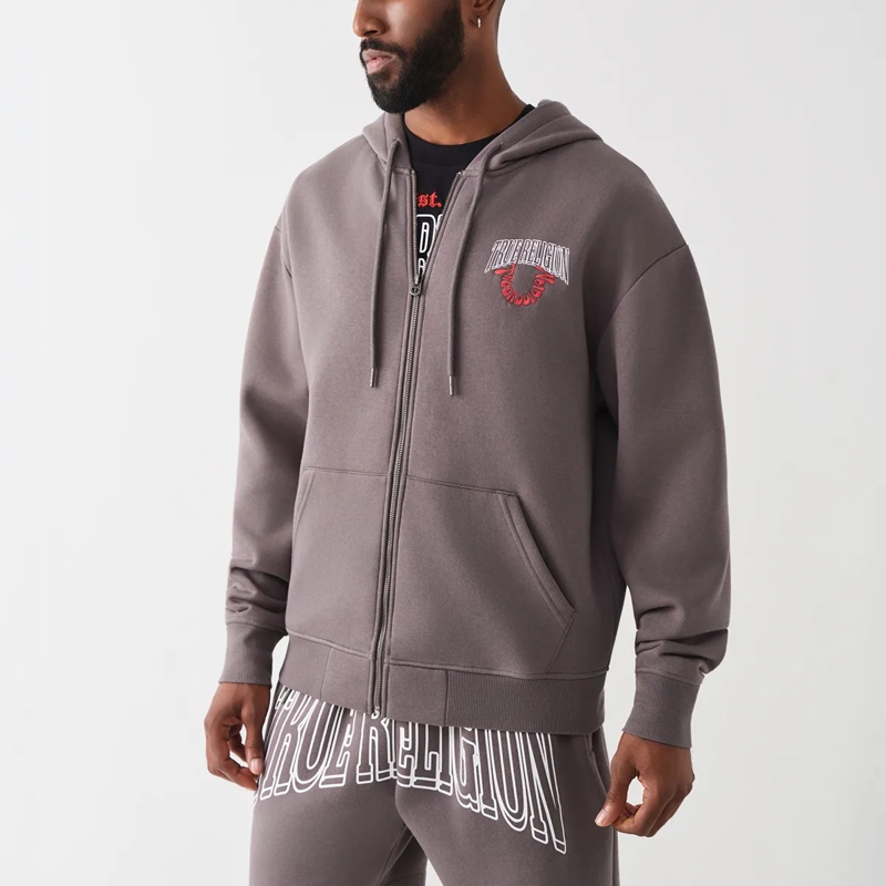 True Religion Sweatjacke Zip-Hoodie GROOVY BUDDHA- Zip-Hoodie- Weiches M grau(Image 3)