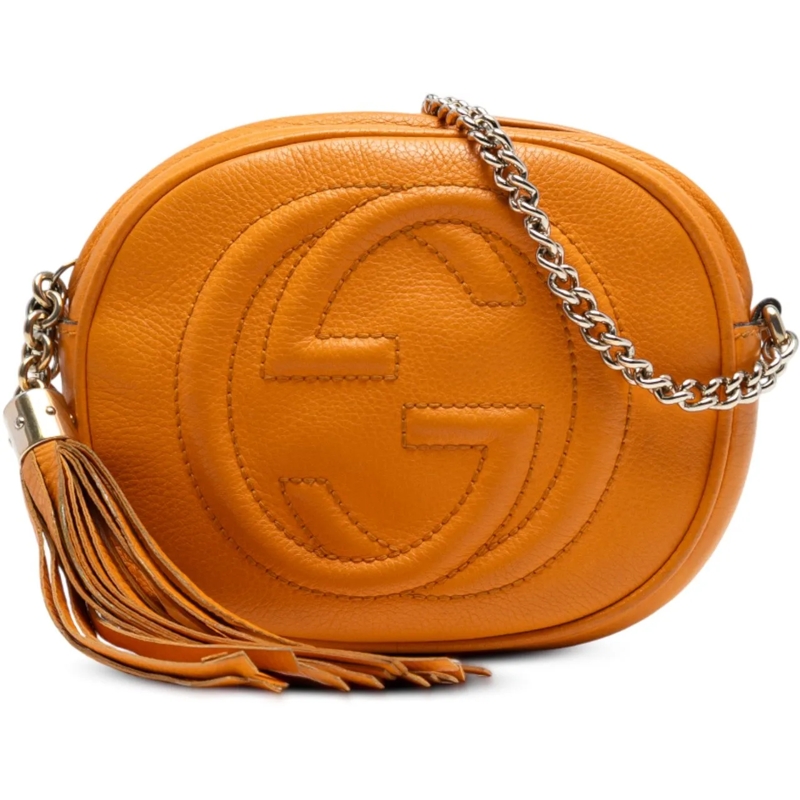 Gucci Schultertasche Mini Pebbled Calfskin Soho Chain Crossbody orange