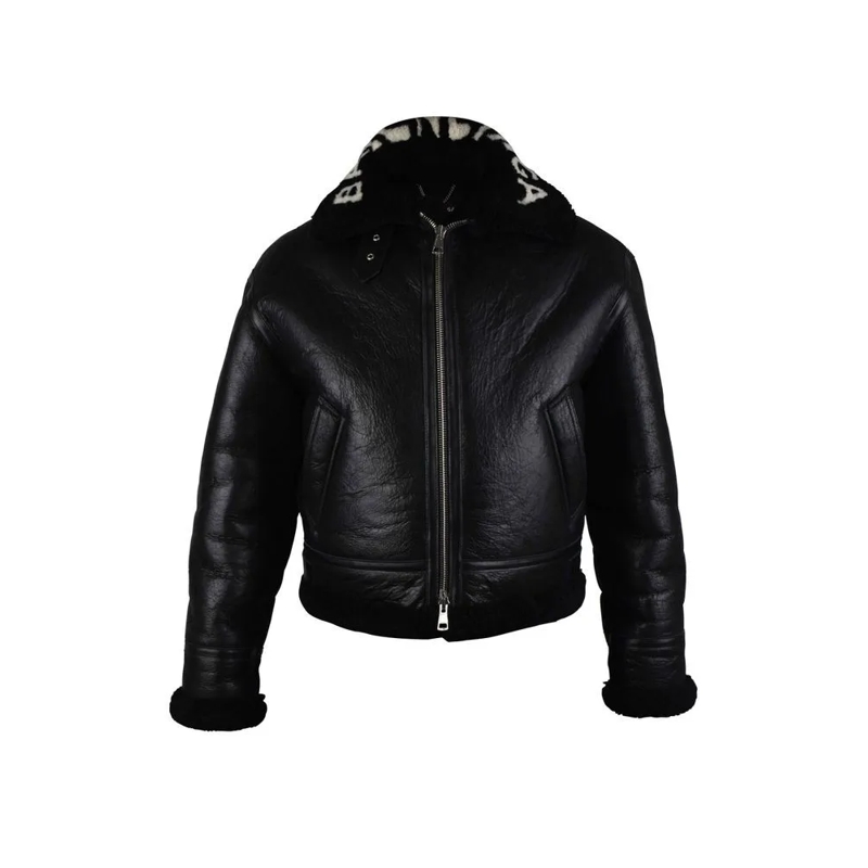 Balenciaga Leren jas Shiny Black Leather And Wool Bomber Black
