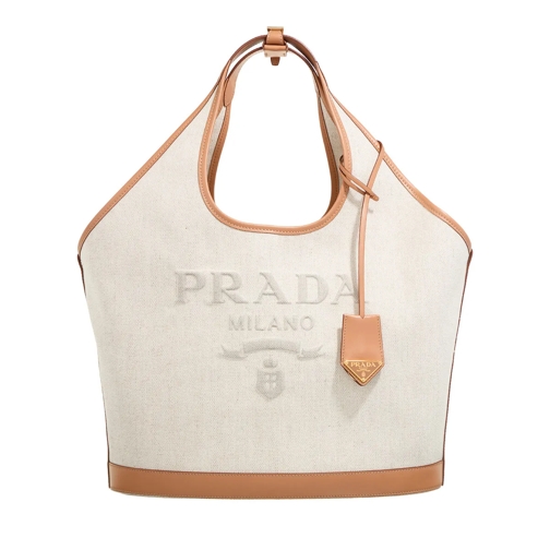 Prada Hobo Bag Canvas Shopping Bag Natural