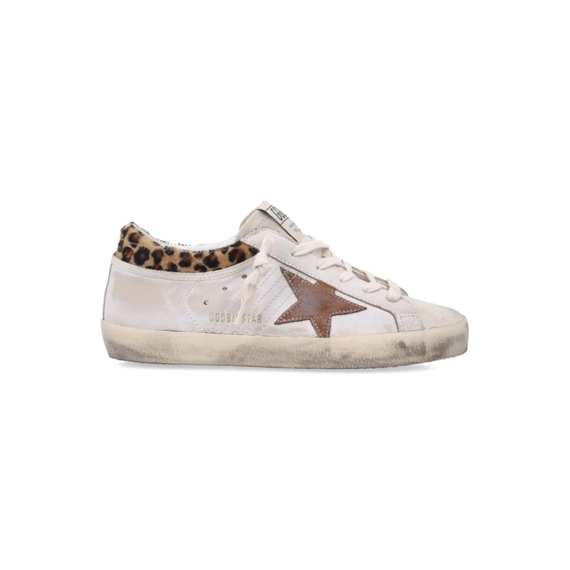 Golden Goose Low-Top-Sneaker Distressed White Leather Sneakers With Leopard Pri Neutrals