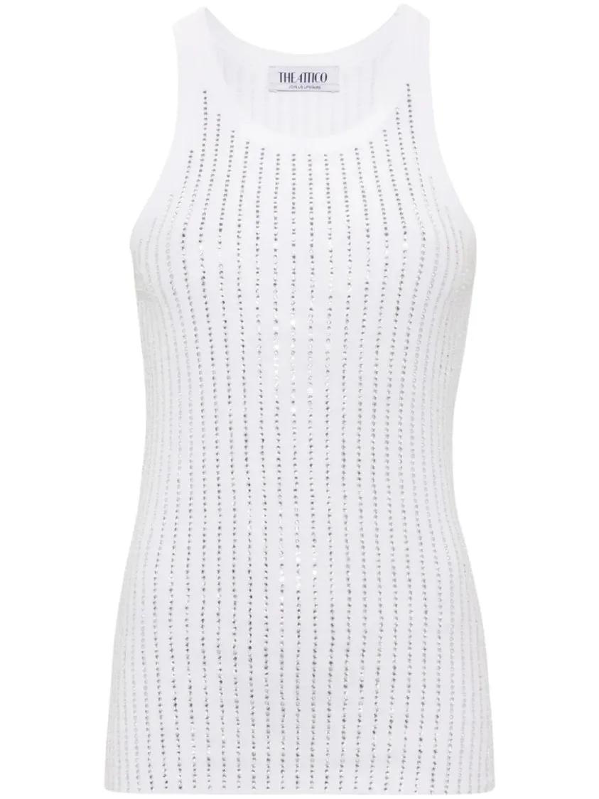 Thumbnail - The Attico - Rhinestone-Embellished Cotton Tank Top - Größe 40 - weiß