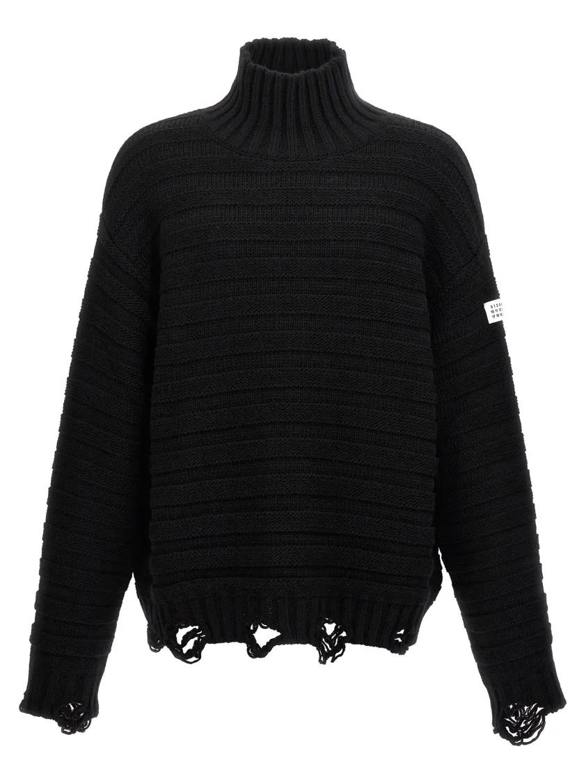 Thumbnail - MM6 Maison Margiela - Destroyed Ribbed Sweater - Größe M - schwarz