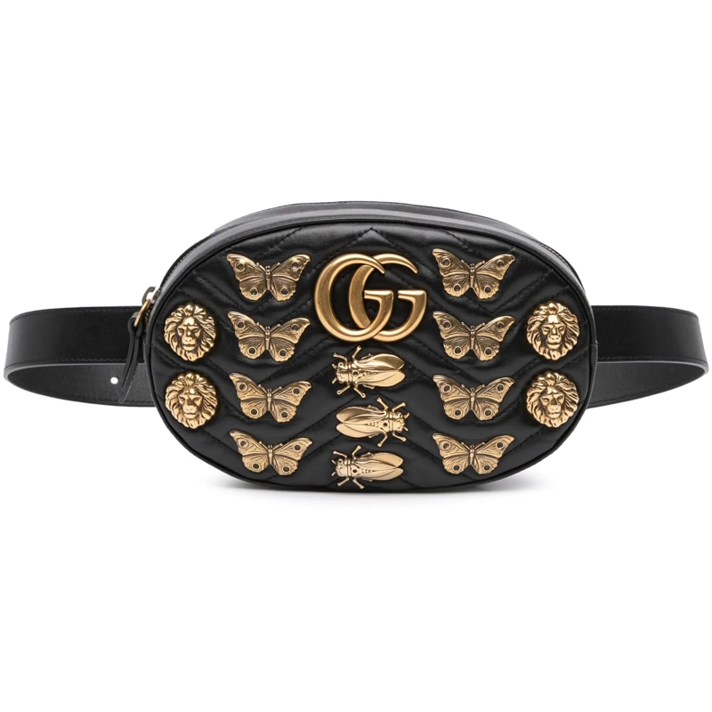 Gucci Gürteltasche GG Marmont Matelasse Leather Animalier Belt Bag schwarz