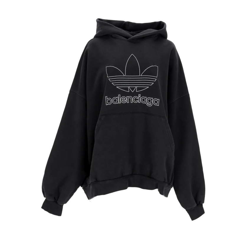 Balenciaga  Oversized Black Fleece Hoodie With Embroidered Log Black
