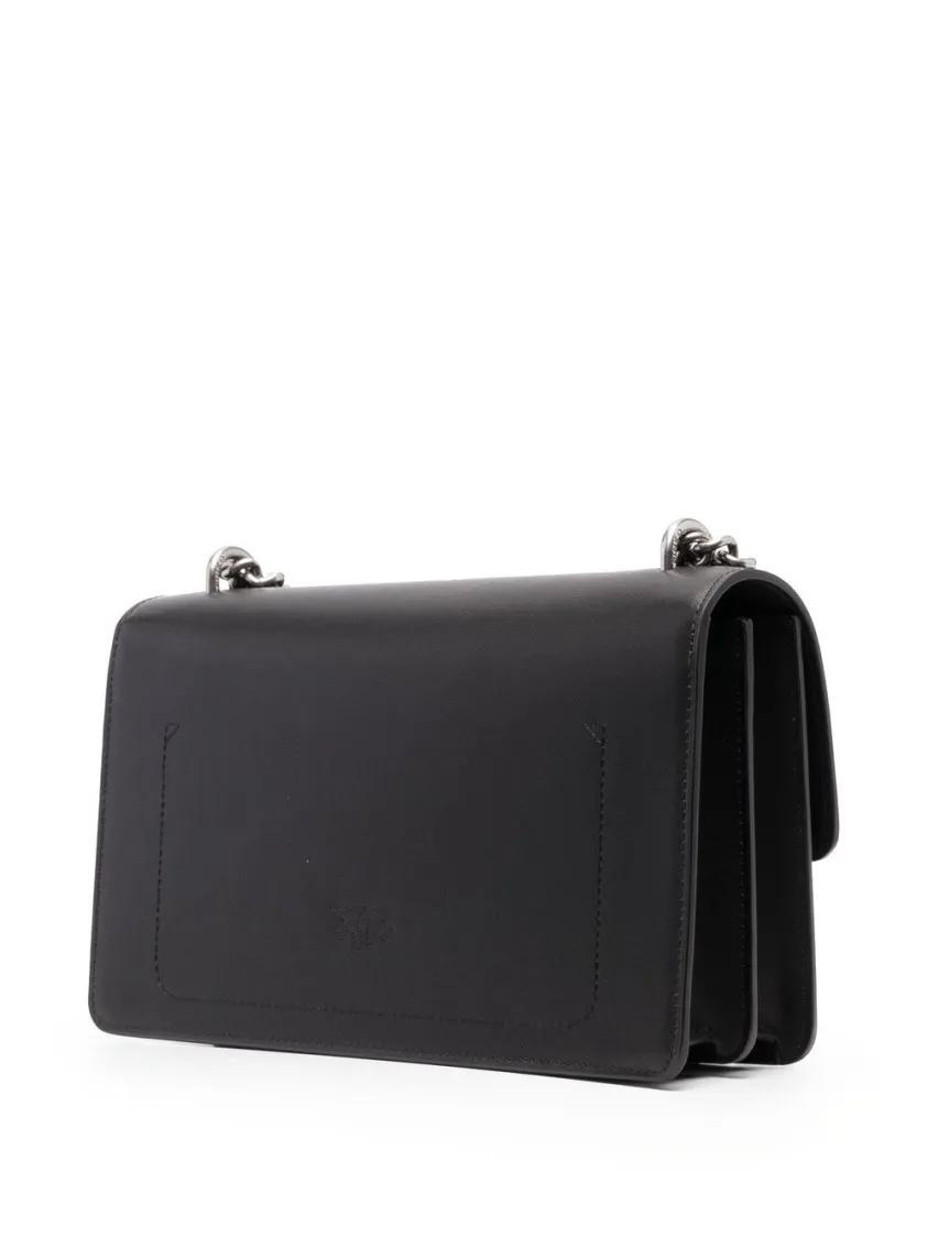 Pinko Hobo bags Black Calf Leather Bag With Love Birds Buckle in zwart