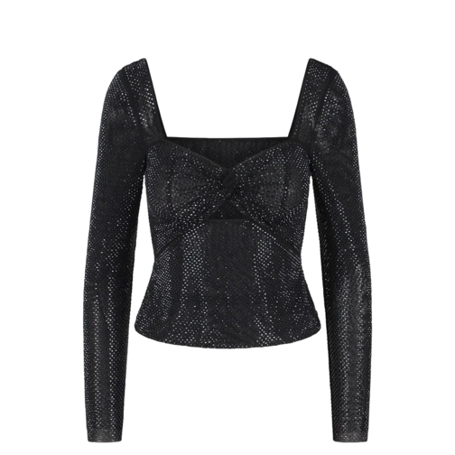 Self Portrait Blouses Rhinestone Sweetheart Mesh Top Black