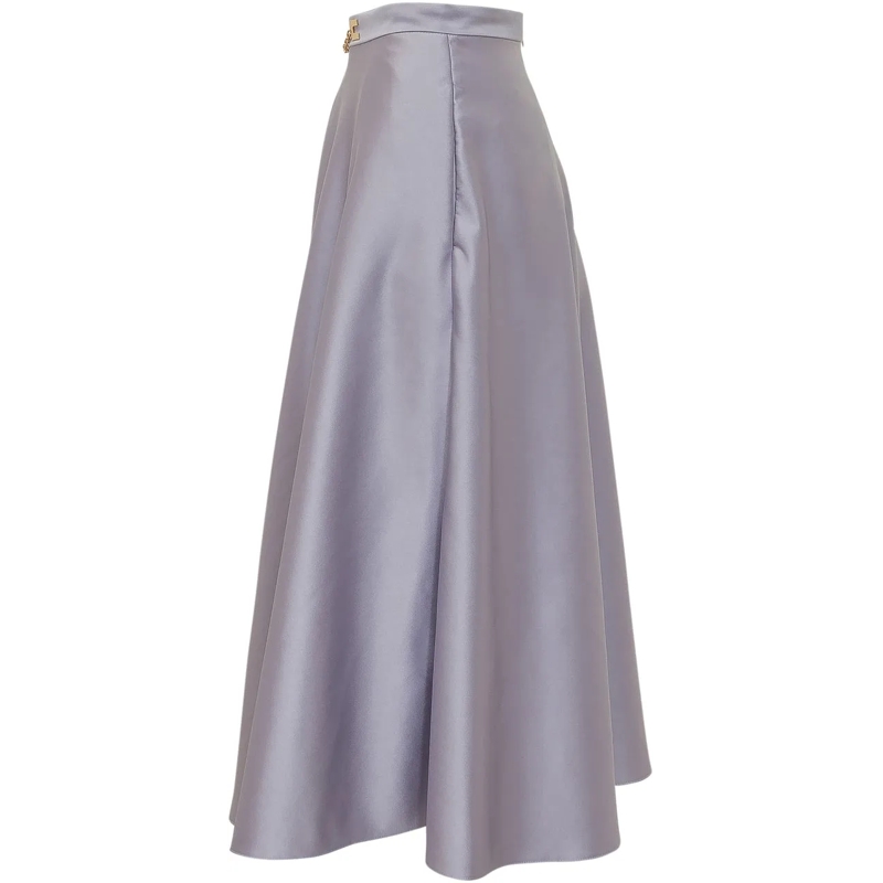 Elisabetta Franchi Maxirock Gonna Midi Svasata con Catena grau(Image 3)