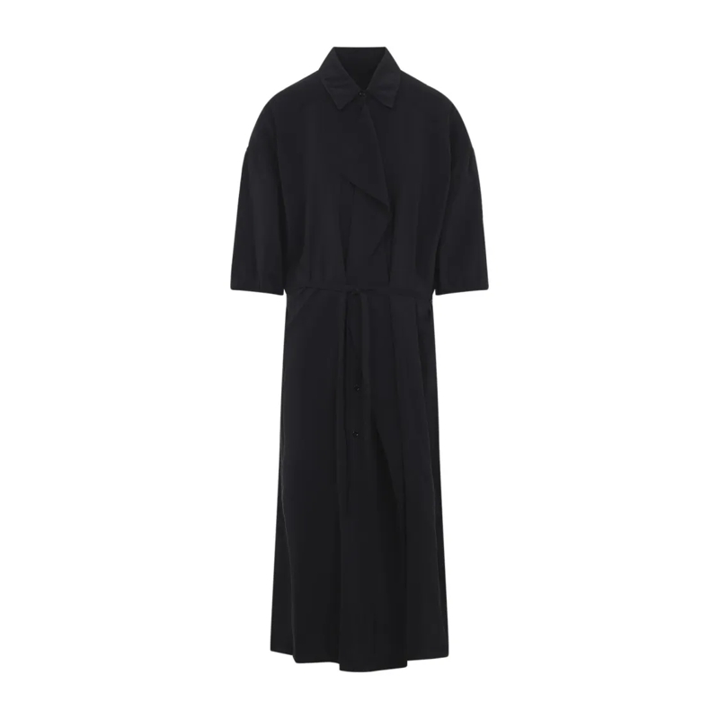 Lemaire Midi-jurk Silk Midi Dress With Classic Collar Black