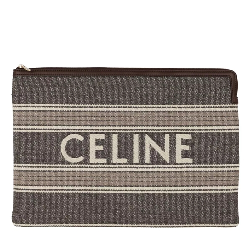 Celine Large Jacquard Pouch Leather Grey/Brown Clutch