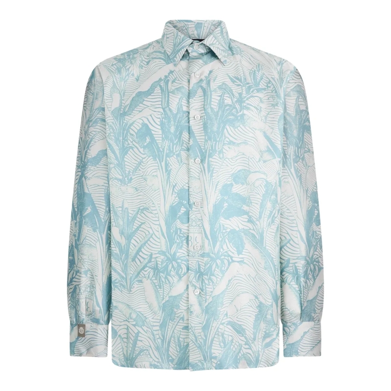 BILLIONAIRE Hemd Printed Silk Shirt Palms All-Over hell-blau