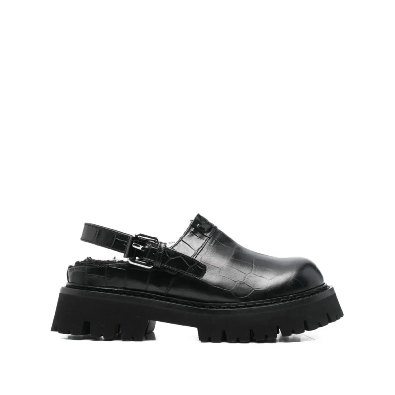 Moschino Sandalen Textured Black Leather Platform Sandals Black