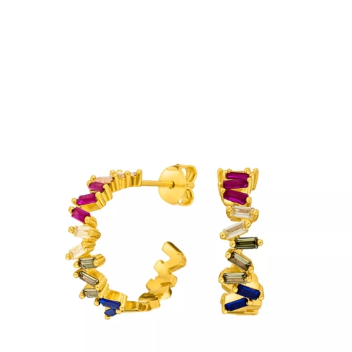 Leaf Hoops Ice Cube Mixed Colour Yellow Gold Creole