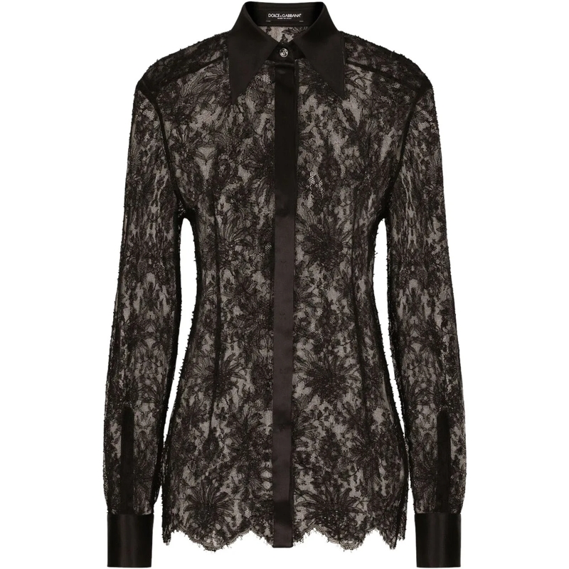 Dolce&Gabbana Bluse Black Slim Shirt With Satin Details In Chantilly L Black