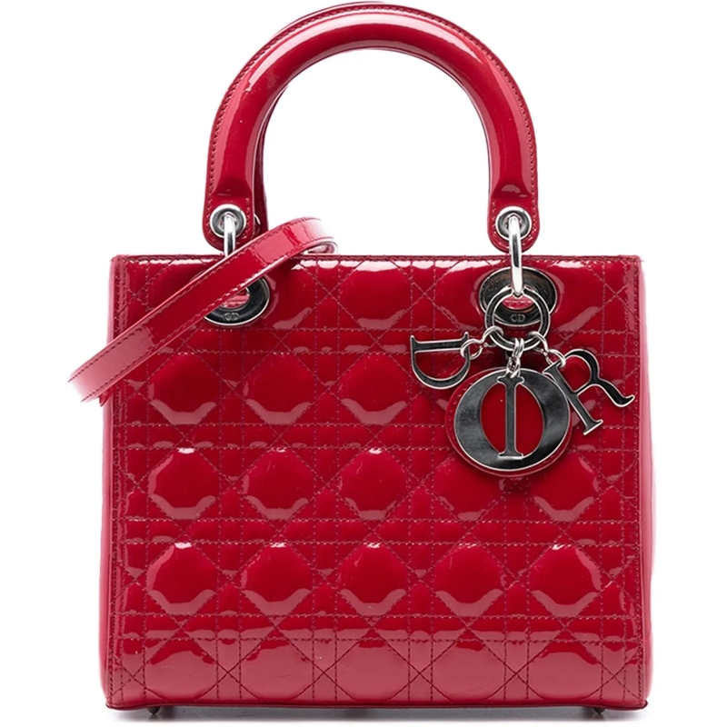 Christian Dior Schultertasche Medium Patent Cannage Lady Dior rot