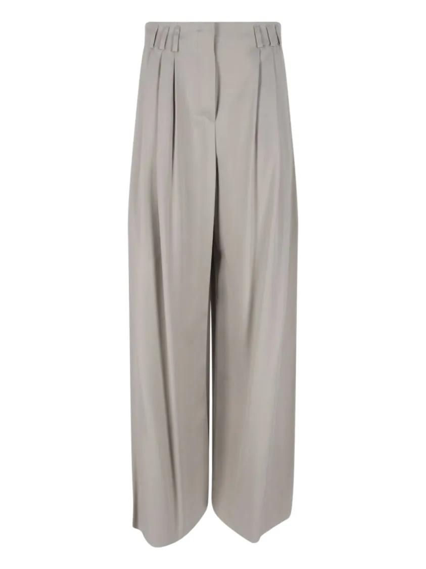 Thumbnail - Giorgio Armani - High-Waisted Wide-Leg Trousers With Front Pleats - Größe 44 - grau
