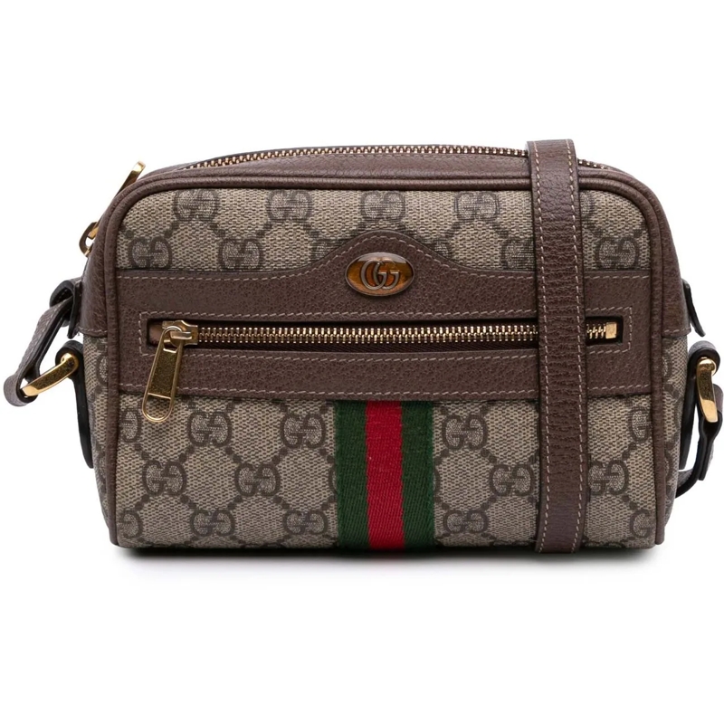 Gucci Schultertasche Mini GG Supreme Ophidia Crossbody braun