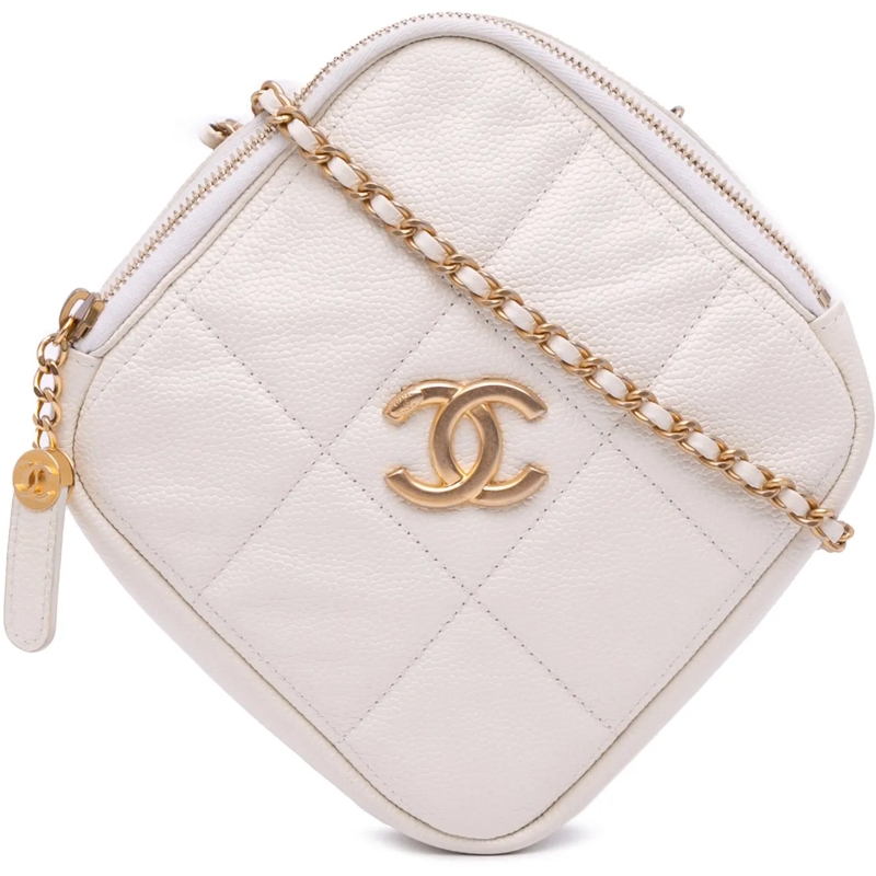 Chanel Sac à bandoulière Quilted Caviar Diamond Clutch With Chain weiß