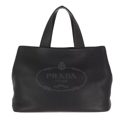 Prada Cotton Canvas Tote Bag Black Rymlig shoppingväska
