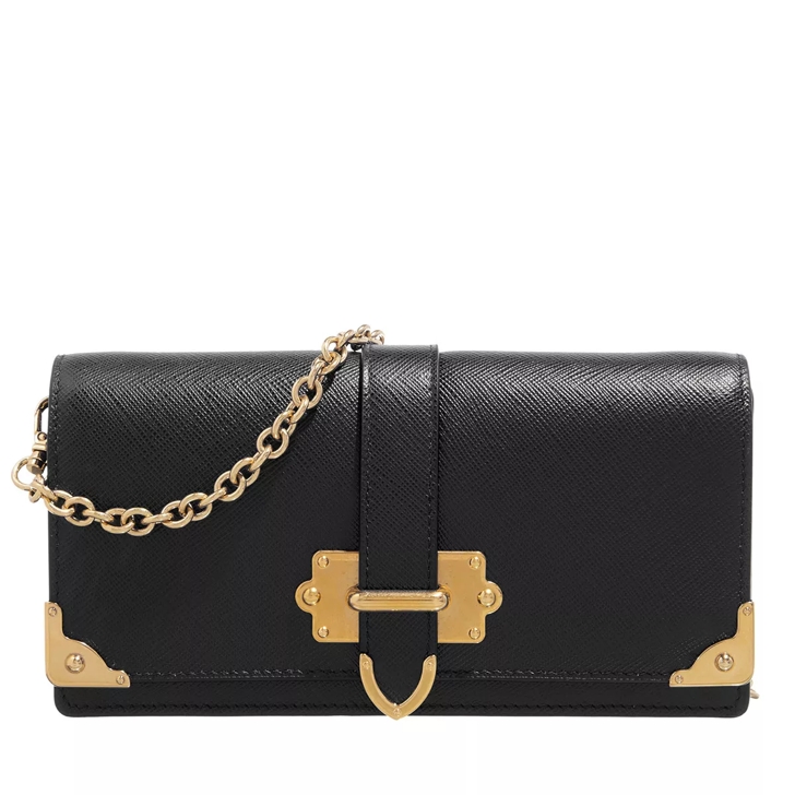 Prada Wallet on Strap Saffiano Leather Small Black 405611