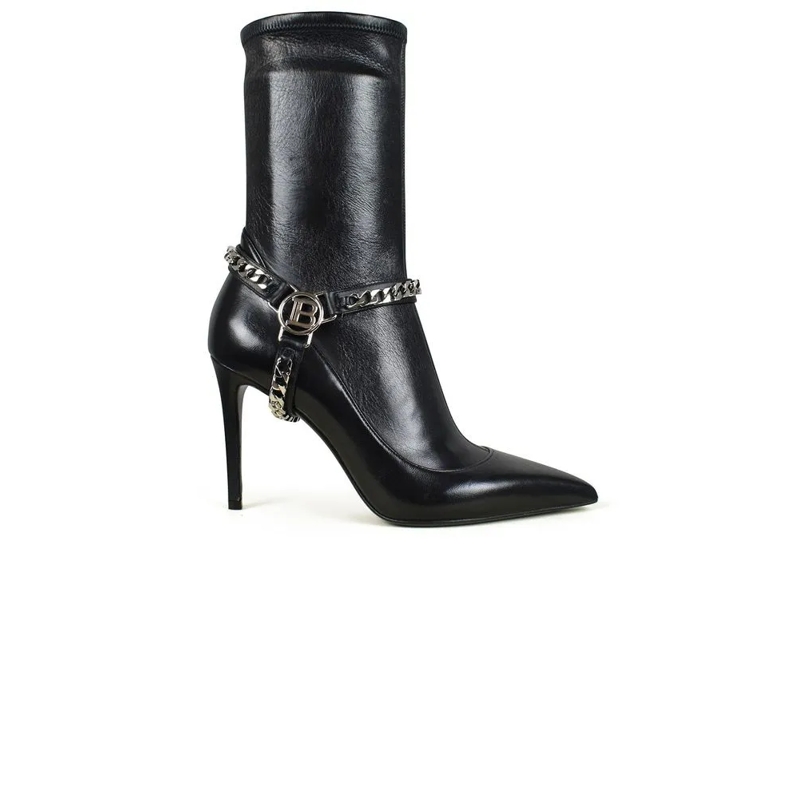 Balmain Stiefel Black Leather Ankle Boots Black