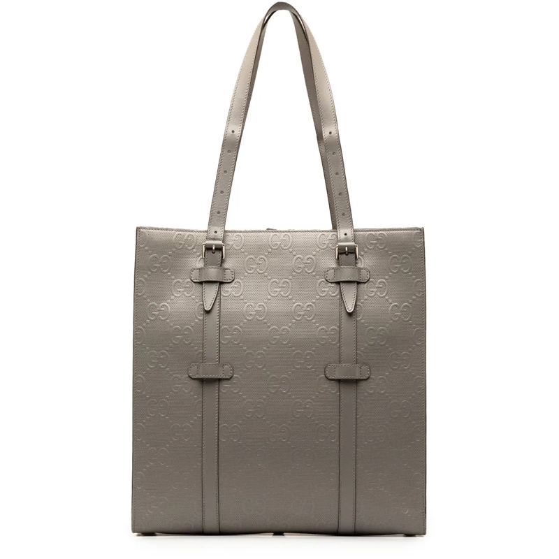 Gucci Schultertasche GG Embossed Leather Vertical Tote grau