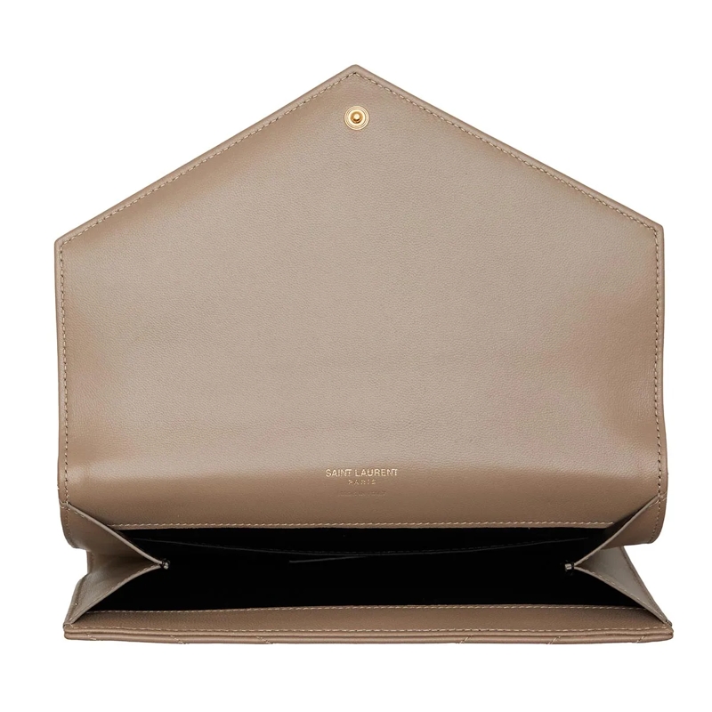Saint Laurent Clutch Cassandre Logo Plaque Flap Pouch Beige(Image 5)