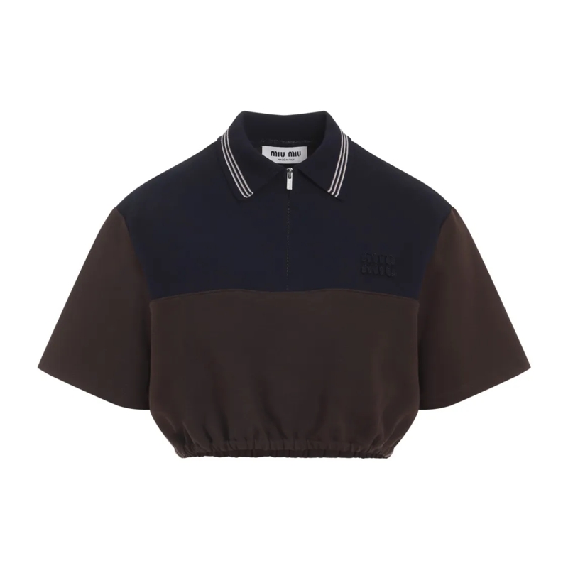 Miu Miu Overhemd Two-Tone Cropped Top With Striped Collar Brown