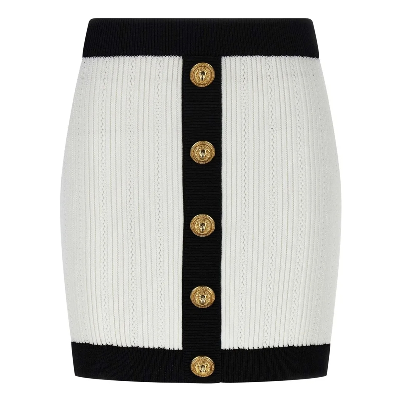 Balmain Midirock Two-Tone Stretch Viscose Crochet Miniskirt White