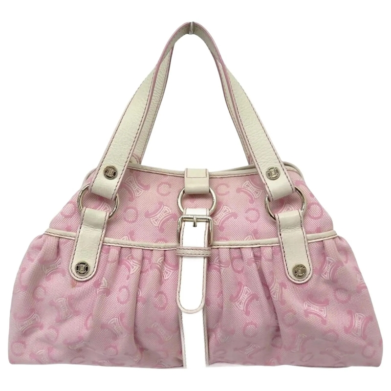 Celine Schultertasche VINTAGE CELINE JACQUARD TRIOMPHE ROSE HANDTASCHE pink