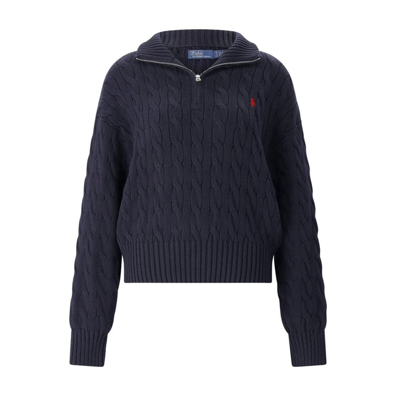 Polo Ralph Lauren Pullover Cable-Knit Sweater With Quarter-Zip And Ribbed Cuf Blue