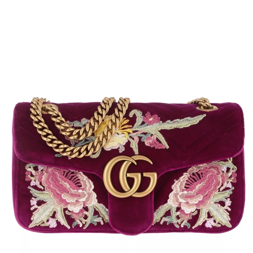 Gucci GG Marmont Floral Print Shoulder Bag Fuchsia Satchel
