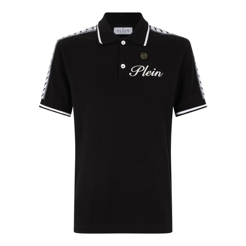 Philipp Plein Top Piquet Polo T-Shirt Plein Tennis schwarz