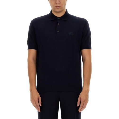 Etro Polohemd Polo Shirt With Pegasus Embroidery Blue