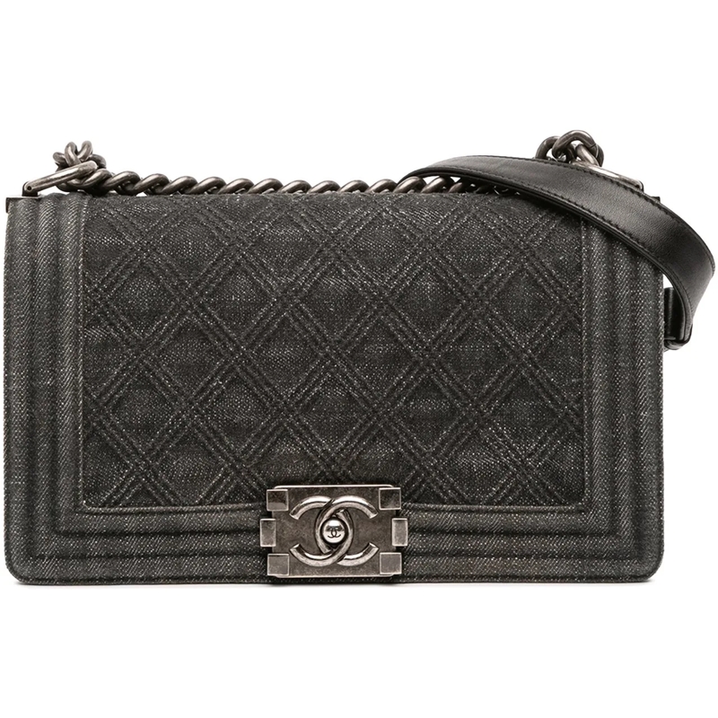 Chanel Sac à bandoulière Old Medium Quilted Denim Boy Flap grau