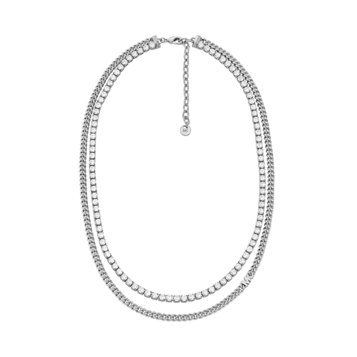 Michael Kors Platinum-Plated Mixed Tennis Double Layer Necklace Silver Mittellange Halskette