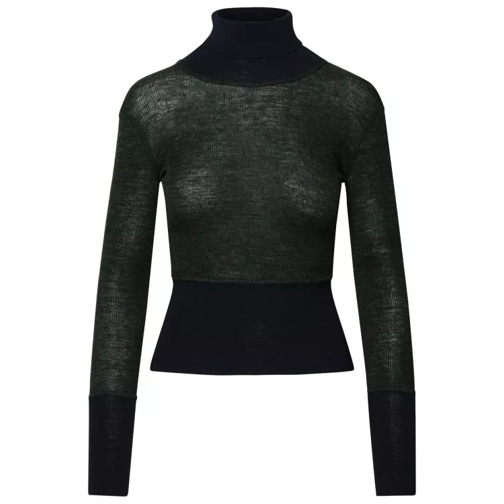 Thom Browne Green And Black Wool Turtleneck Sweater Green 