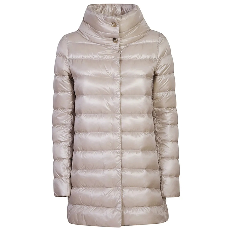Herno  Puffer Coat With High Collar And Button Detail Grey