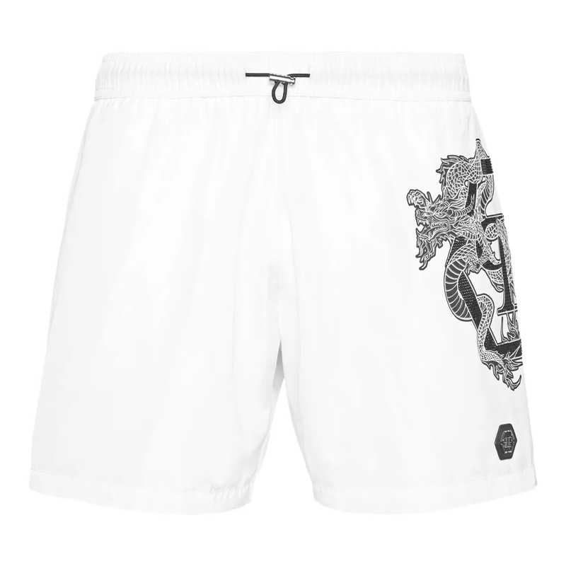 Philipp Plein Shorts Badehose Dragon weiss