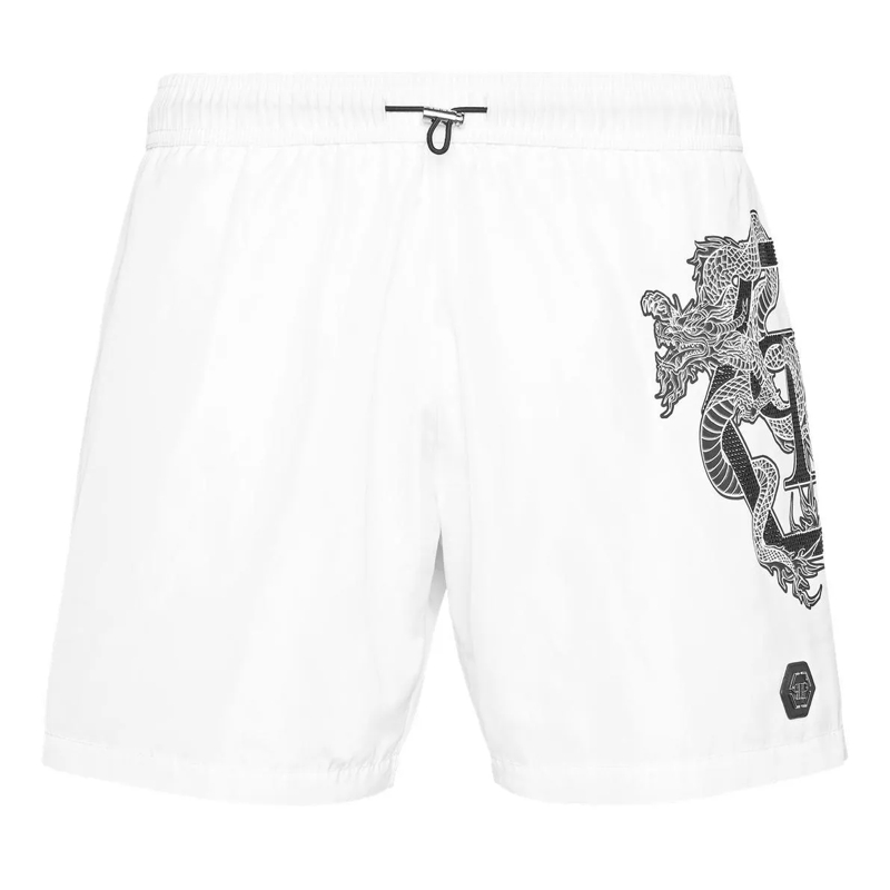 Philipp Plein Shorts Badehose Dragon weiss