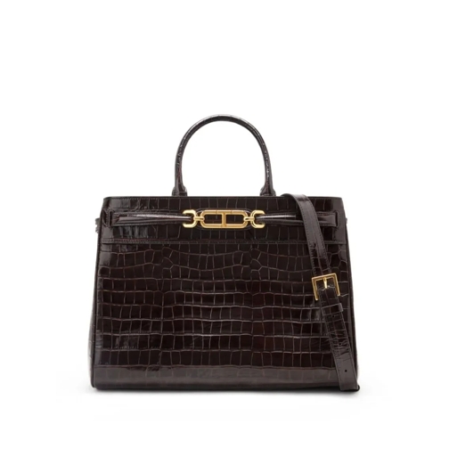 Tom Ford Brown Crocodile-Embossed Tote Bag Brown Rymlig shoppingväska