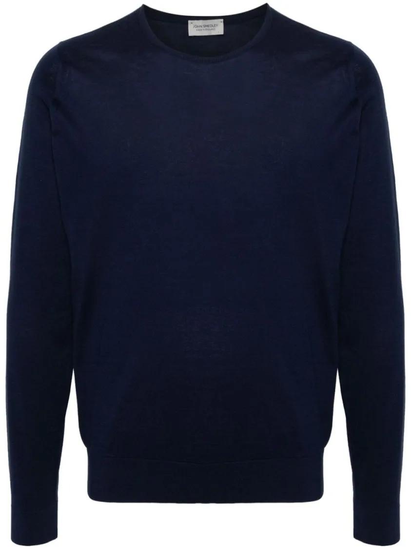 John Smedley - Blue Cotton Sweater - Größe L - blau